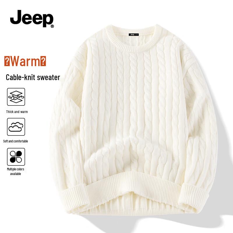 JEEP Men's Cable Knit Round Neck Sweater