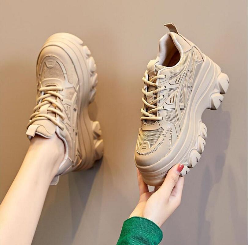 2024 9 см натуральная кожа синтетическая платформа танкетка кроссовки толстый скрытый каблук женская повседневная женская обувь осень-зима женская