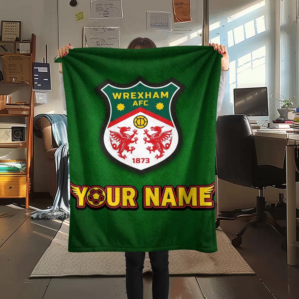 1PC Custom Name Wrexham AFC Patterned Flannel Blanket Suitable For All Seasons for Home Decor Warmth and Comfort Gifts Holiday Present