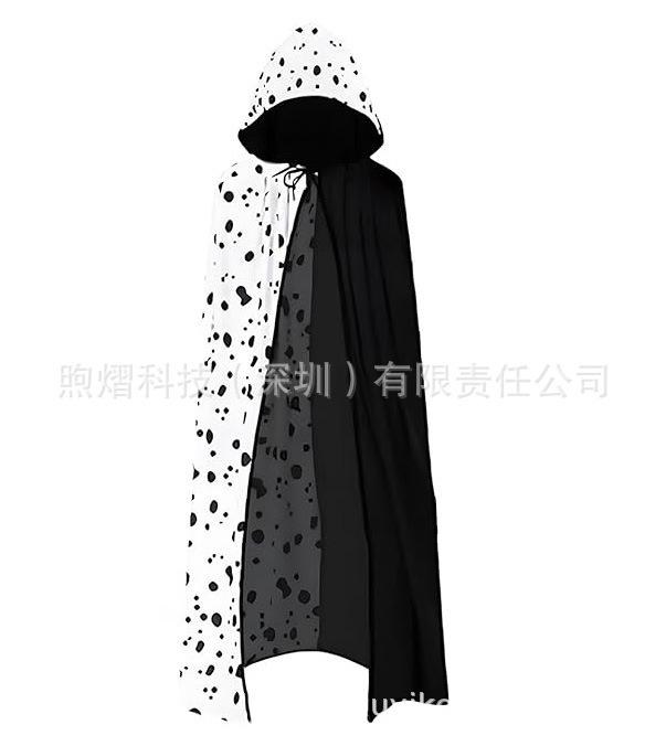 Cruella Cosplay Full Set with Cloak Cape & Wig, 101 Dalmatians Carnival Role Play Outfit