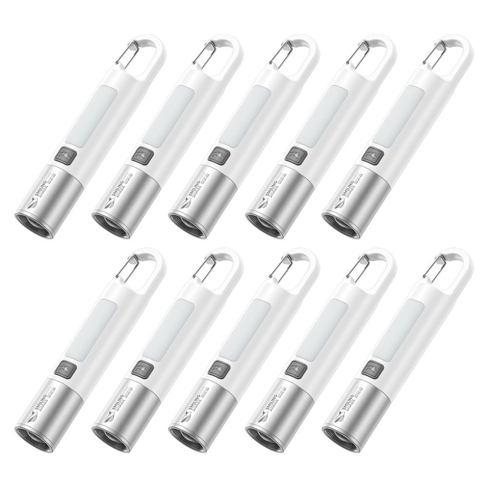 10Pcs LED Flashlight Telescopic Zoomable Flashlight 3 Modes Portable Work Light with Hook USB Rechargeable for Night Fishing