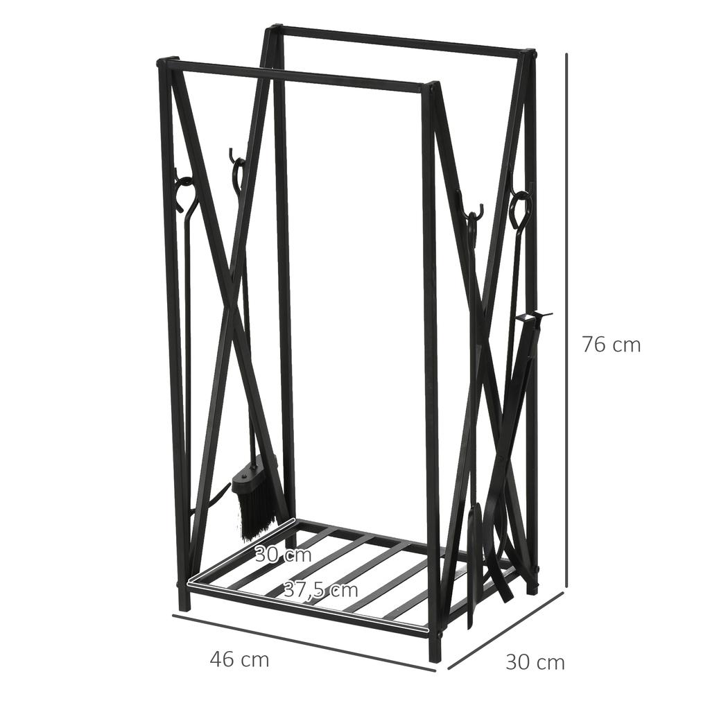 Log Holder Firewood Rack Fireplace Tool Set Multi Accessory Shelf 46L X 30W X 76H Cm Black Steel