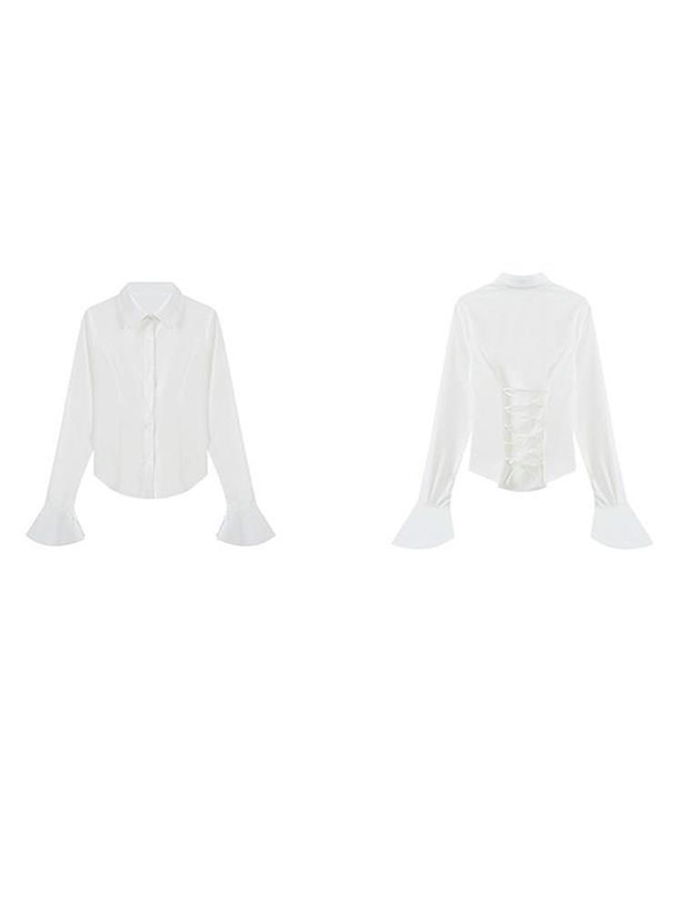 Тонкая женская рубашка с расклешенными рукавами, однобортная однобортная туника с отворотом и повязкой на спине, весенние женские блузки