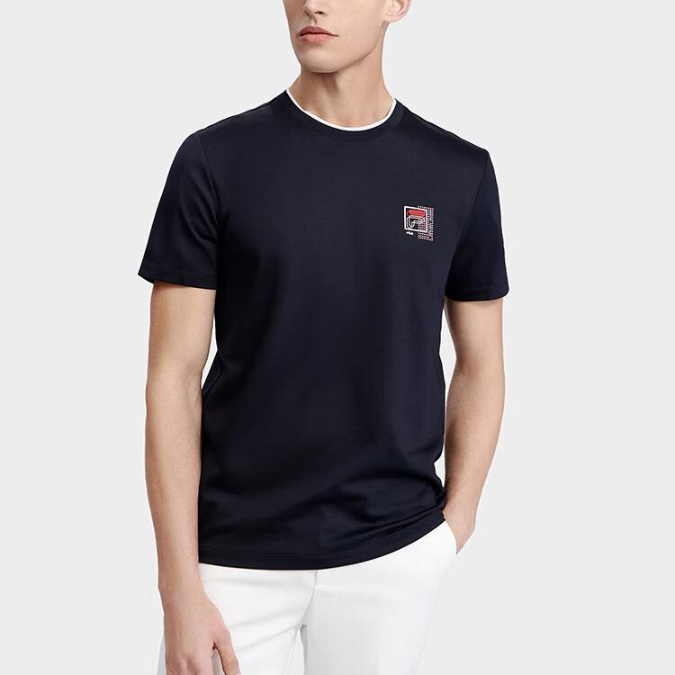 Fila Однотонная футболка с круглым вырезом, простая повседневная, для работы, пуловер, дофаминовая футболка с коротким рукавом, мужская футболка, синяя F11M321117FNV