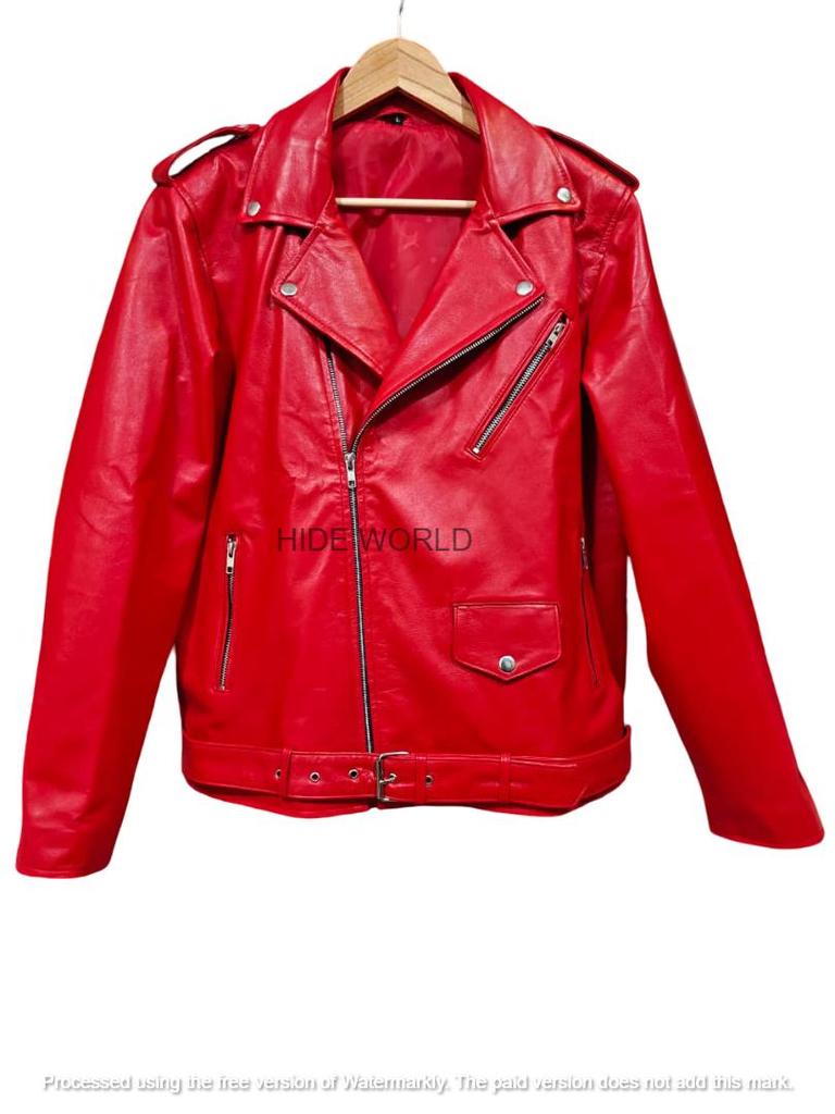 RED Men's Leather Jacket Stylish Real Lambskin Handmade Casual Biker Motorcycle