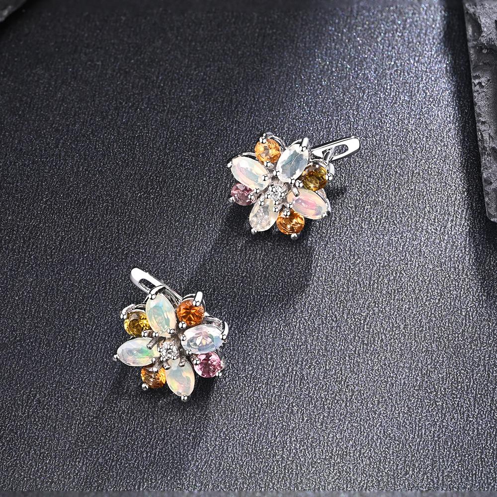 Романтический сладкий дизайн, серьги с натуральным многоцветным опалом и турмалином для женщин и девочек, изысканные ювелирные изделия из стерлингового серебра 925 пробы, подарок
