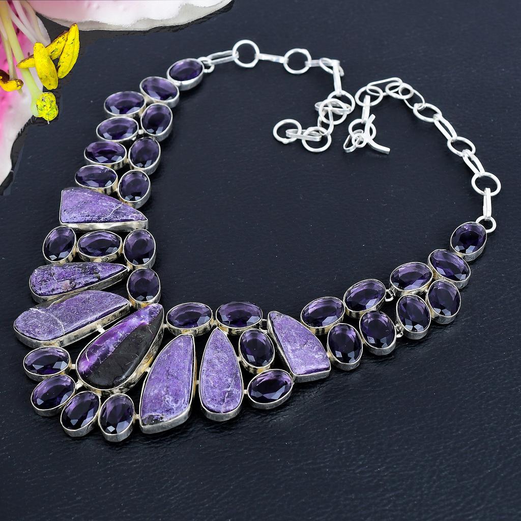 Purpurite, Amethyst Gemstone 925 Sterling Silver Jewelry Necklace 18" KG-1845