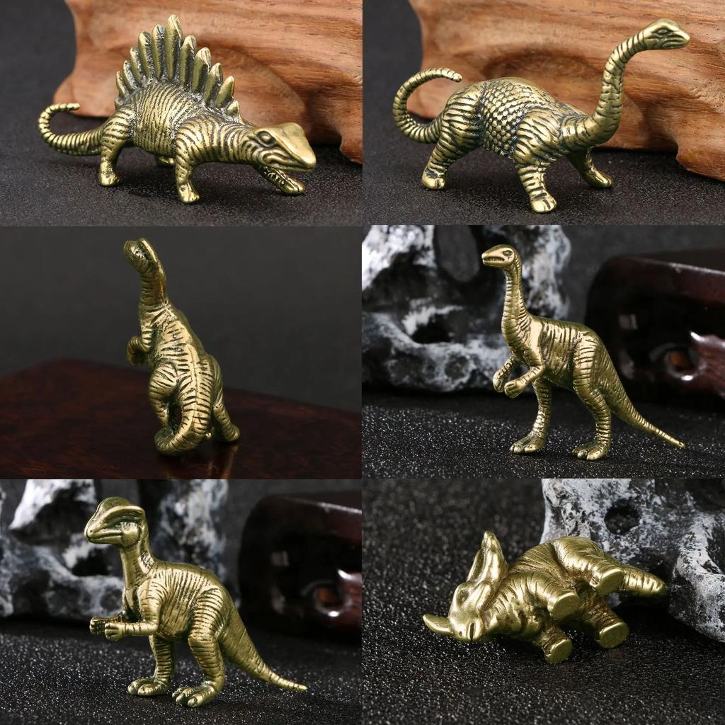 6pcs Jurassic Dinosaur Set Brass Desk Decoration Sword Dragon Triceratops Metal Figurines Vintage Home Decor Souvenir