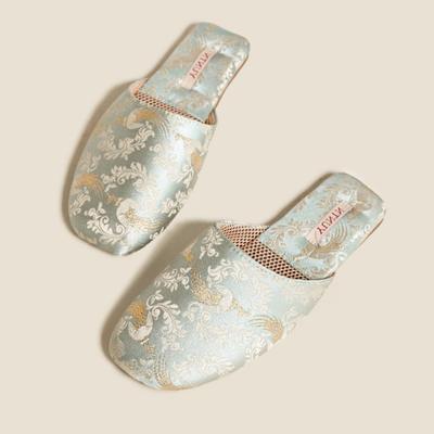 Модные Элегантные Тапочки с Вышивкой в виде Павлина Женские Роскошный Дизайнерский Бренд Обувь Удобные Мягкие Нескользящие Легкие Домашние Тапочки