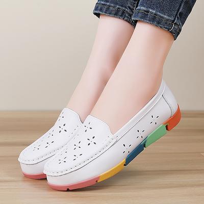 Женские мокасины летние лоферы белые кожаные туфли для вождения повседневные слипоны мягкая обувь для медсестер черные туфли для ходьбы