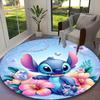 [Stitch Pink Bow Pastel Floral Printed Carpet] Non-slip Office Rug, Cozy Round Carprt for Living Room Use, Soft Home Sofa Chair Mat