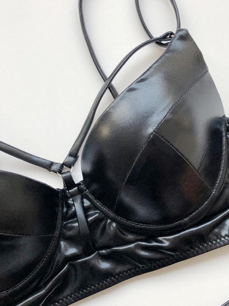 Блестящий искусственный кожаный PU бикини женский купальник бюстгальтер чашка бикини 2025 женский купальник из двух частей бикини комплект пуш-ап купальный костюм плавание