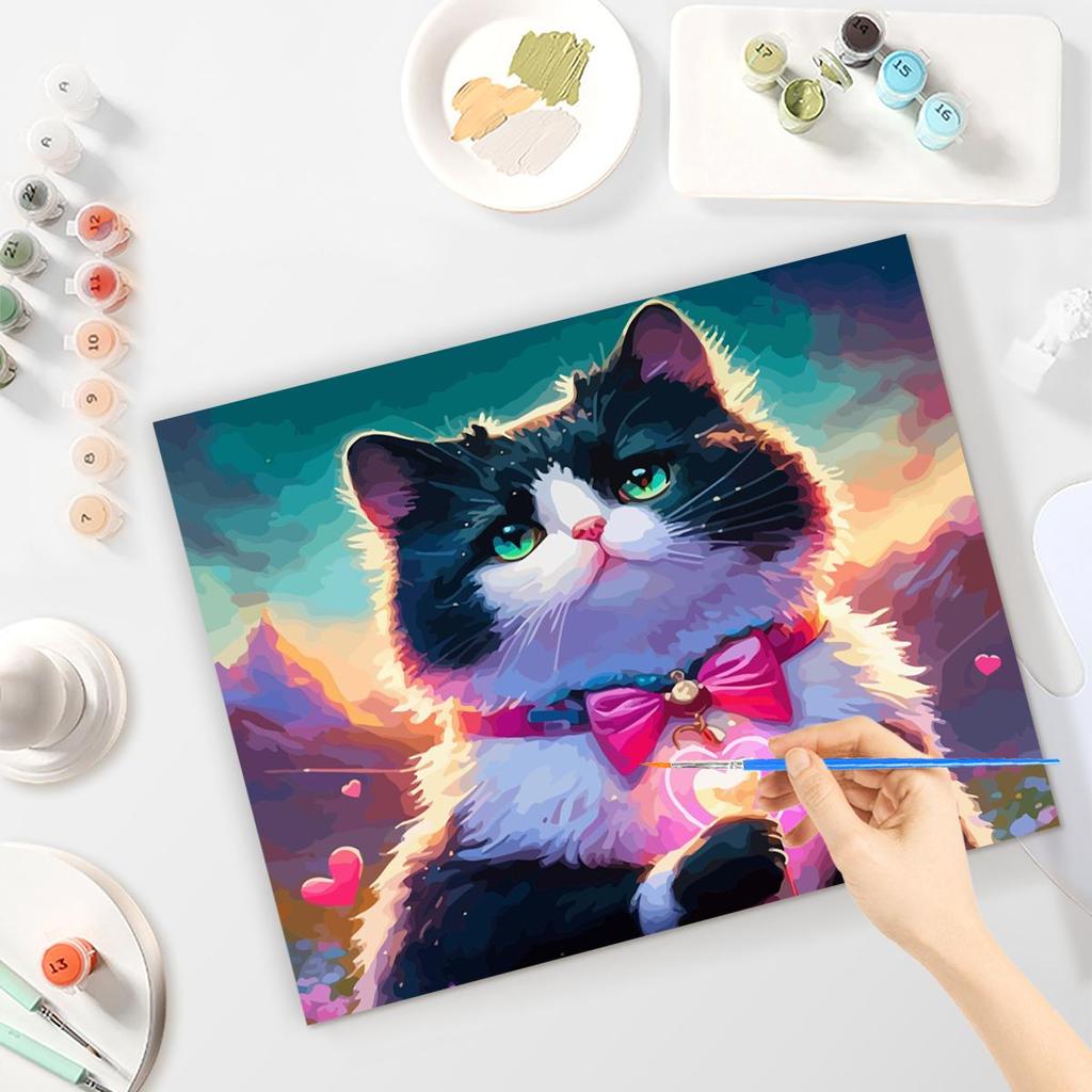 RUOPOTY Diy Paint By Numbers Beginners Kits Cat Animals Canvas Painting Acrylic Paint On Canvas Arts Craft For Home Decoration