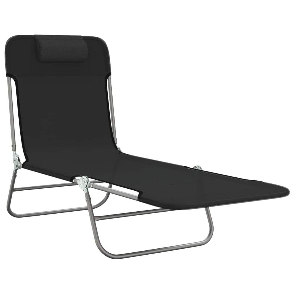 Folding Sun Lounger Set of 2 Black Textilene and Steel