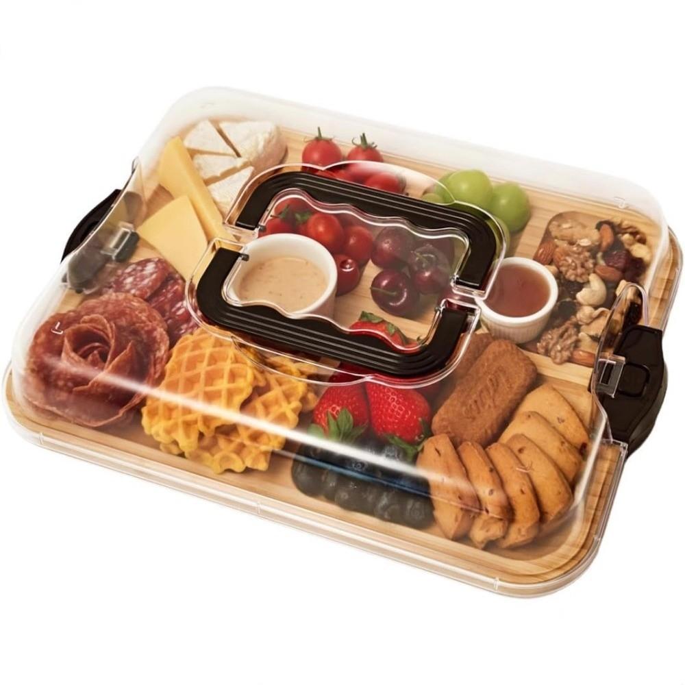 Square Cheese Tray Transparent Acrylic Lid Biscuit Snacks Platter Snack Service Trays  Holiday