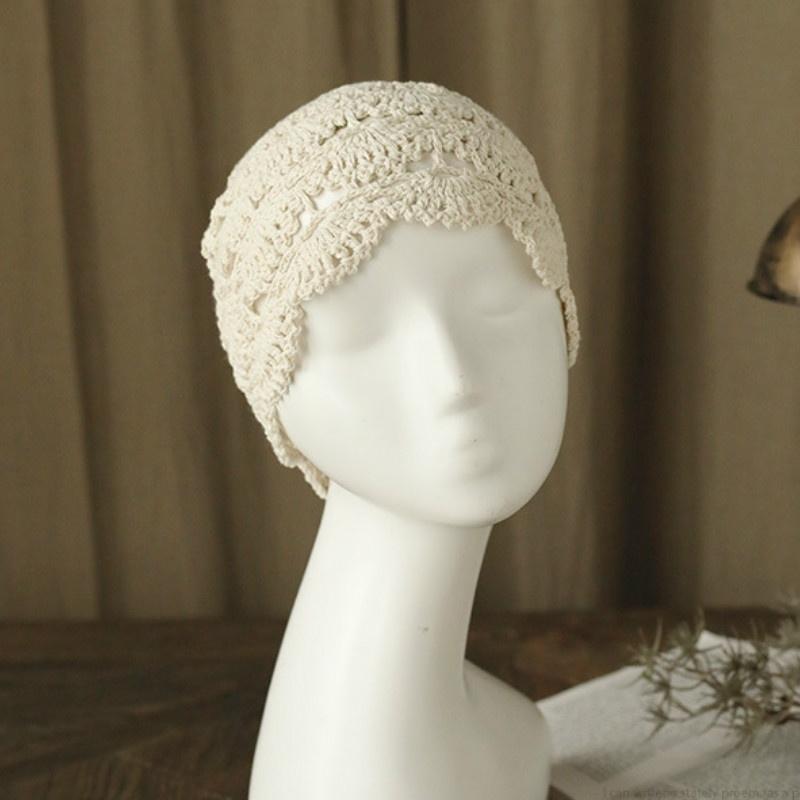 Elegant Hand Crochet Cotton Beret Knits Baotou Painter Ms Hat Brim WOMEN HOLLOW HAT