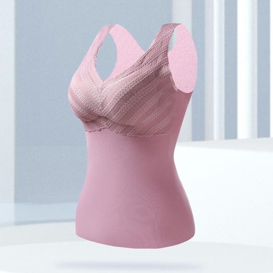 Winter Women Thermal Vest with Chest Pads Seamless Velvet Fast Temperature Lock