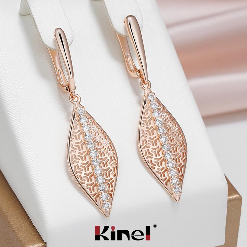 Женские серьги-подвески Kinel с блестящим натуральным цирконом, длинные серьги цвета розового золота