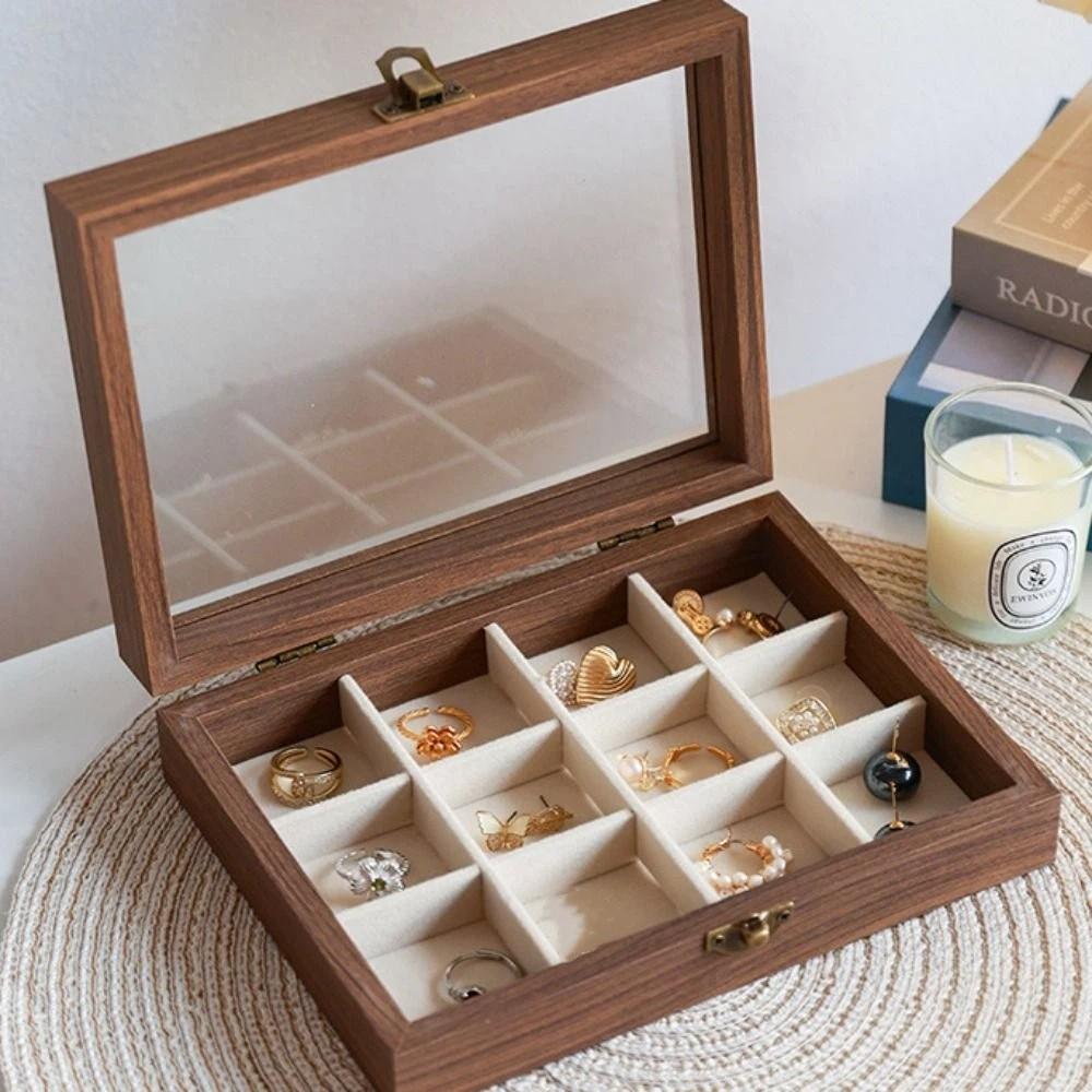 Velvet Jewelry Organizer Elegant Ring Display Holder Convenient Wood Jewelry Box  Desk