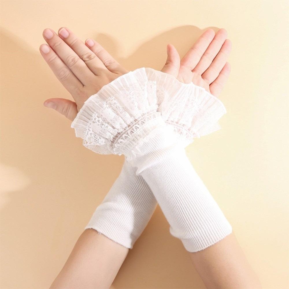 Lace Ruffles Lace Sleeves Knitted Lace Wrist Cuffs Vintage Arm Covers for Women