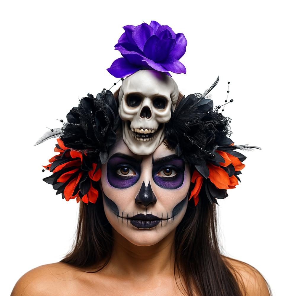 Simulation Flowers Halloween Skull Headband Dark Day of The Dead Headband Haunted House