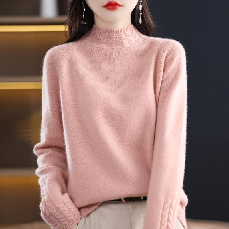 Трикотажный свитер на основе Женский свитер с полувысоким воротником Однотонный вязаный пуловер Теплая удобная рубашка Осень и зима