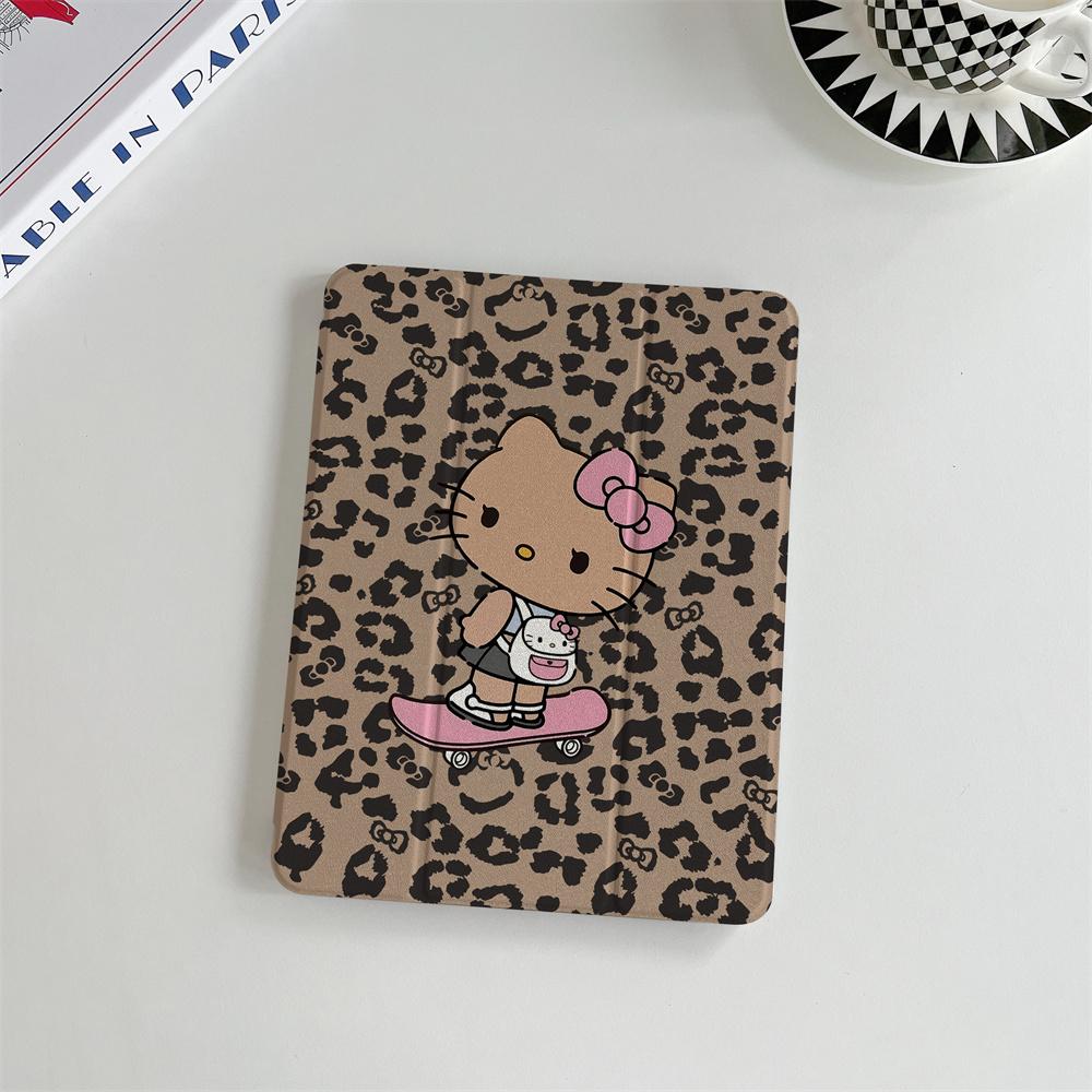 Милый Леопардовый Скейтборд Чехол для Планшета HelloKitty Подходит для A16 2024 11 2025 Air 5/4 10.9 iPad 10 9.7 10.2/10.5 Mini 6/5 с Pe
