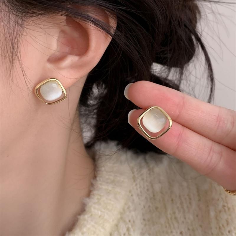 1 пара геометрических серег «кошачий глаз» с камнем, простые квадратные серьги, ювелирные изделия