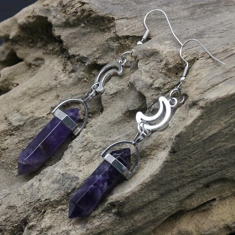 Полая луна с фиолетовым дизайном из искусственных кристаллов Серьги-подвески Элегантный минималистский стиль Повседневные на каждый день