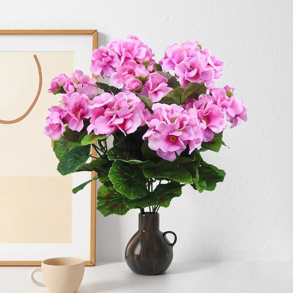 2 шт. 12,6 дюйма Искусственный куст герани Устойчивый к УФ-лучам Нетканый Садовые растения Куст Не требует ухода для домашнего цветочного декора в помещении