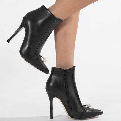 Черные ботильоны с острым носком и жемчугом, новые, на молнии, на тонком каблуке, сексуальные, для вечеринки, свадьбы, женская обувь, большой размер 42