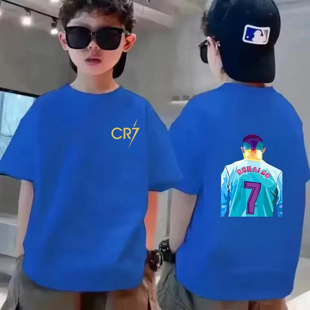 Летняя хлопковая детская футболка CR7 Роналду Дышащая для мальчика Повседневная Модная С коротким рукавом Детская Одежда кумира Спортивная Детская Футболка Топы