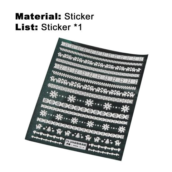 Слайдер для ногтей Разные формы Гравированный узор 5D эффект Шерстяной белый Снежинка Крыло Цветная наклейка для ногтей