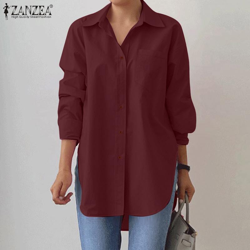 ZANZEA Женская блузка с отложным воротником, свободного кроя, повседневная, с длинным рукавом на пуговицах