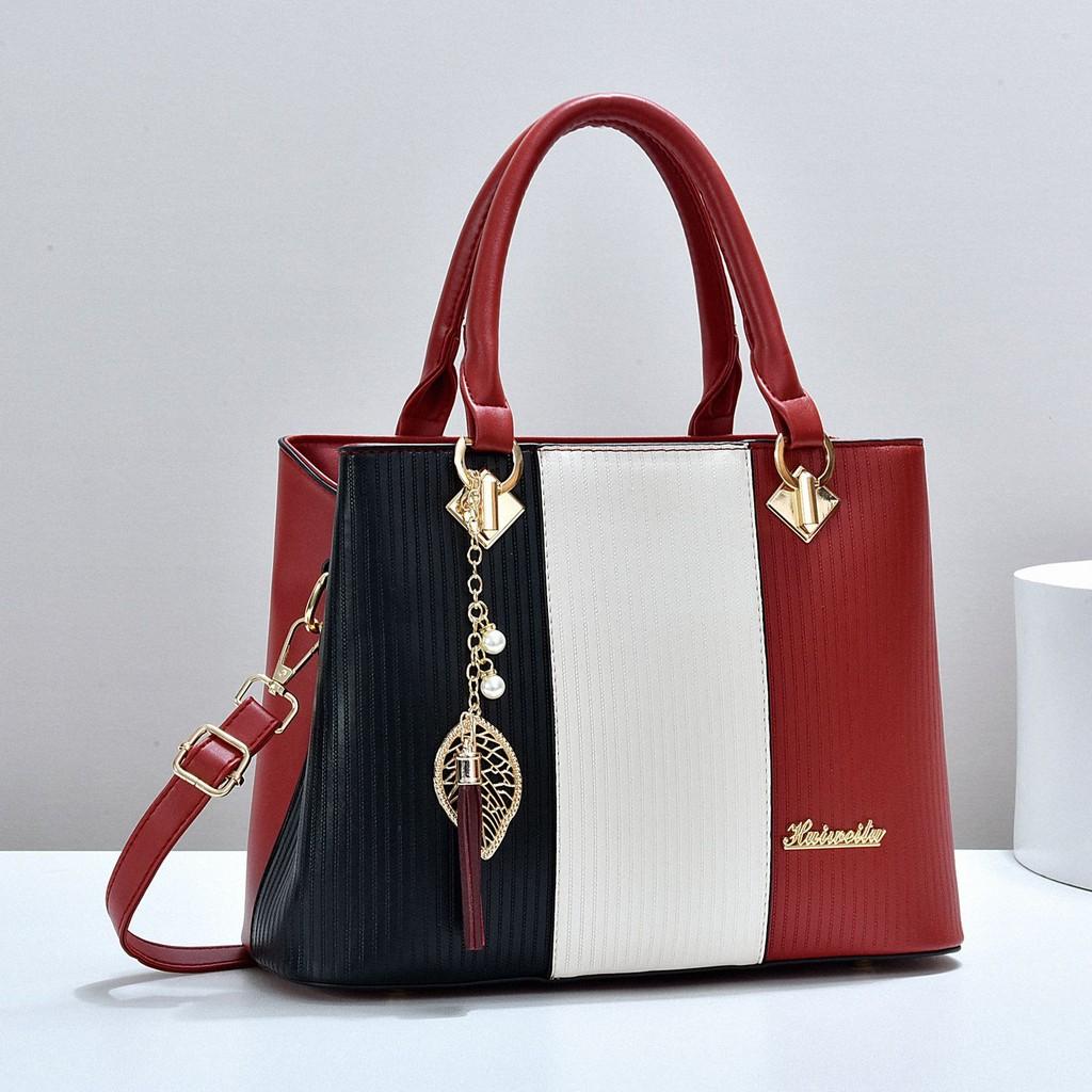 Crossbody Pu Tote Bag With Color Block Design For Daily Use