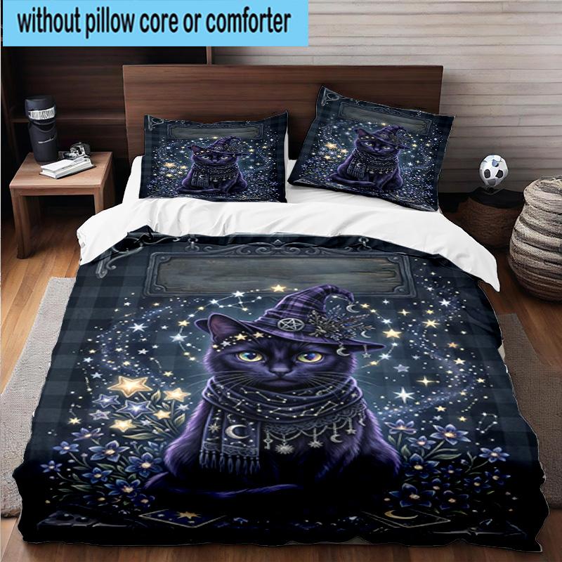 Cosmic Cat Dreamscape 3pcs Bedding,Including 1pc Duvet Cover And 2pcs Pillowcases Perfect for Christmas,Ideal for Bedroom, Dormitory