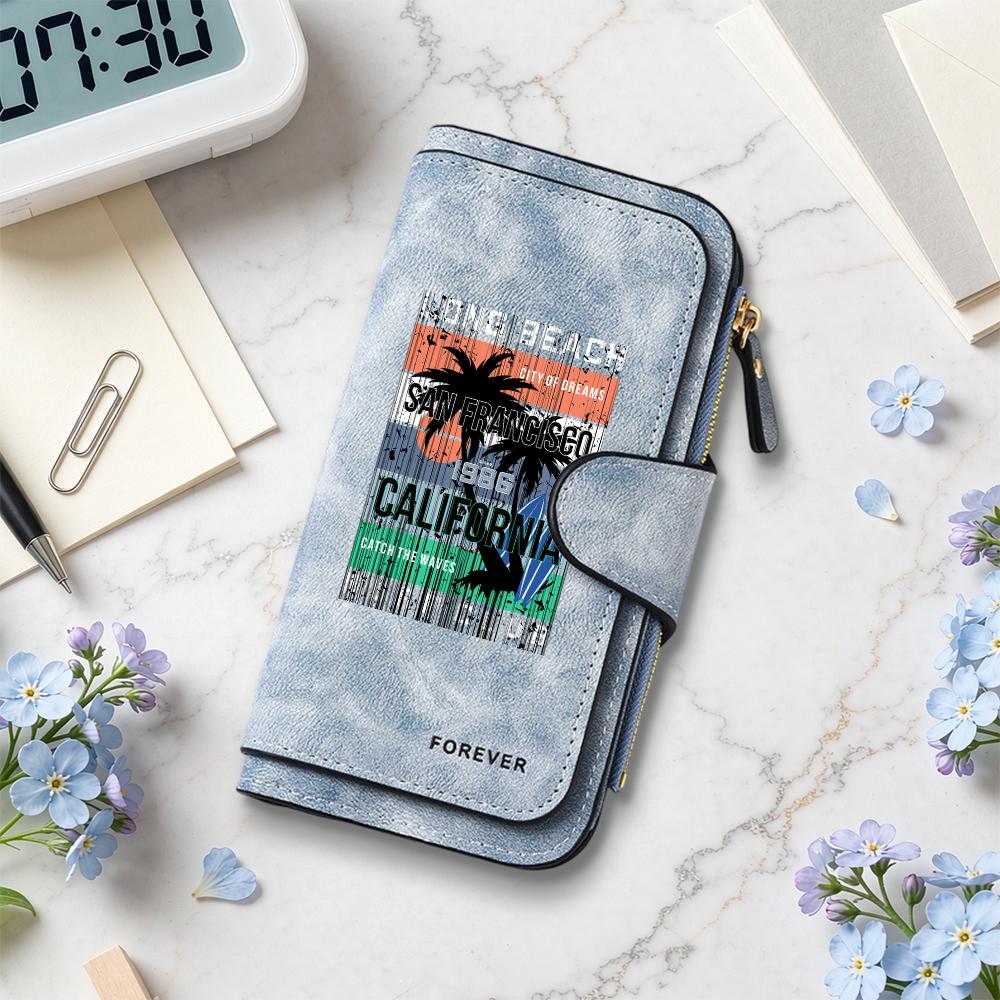 Vintage Long Beach Surf Style Multi-card Long Purse Fashion Casual Portable Large Capacity Wallet