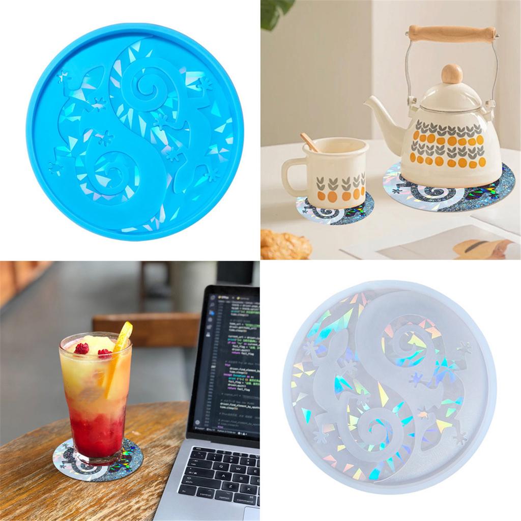 Форма для силиконовой подставки под стакан с рисунком геккона, восемь диаграмм, форма для подставки под стакан из смолы для создания индивидуальных эпоксидных художественных творений