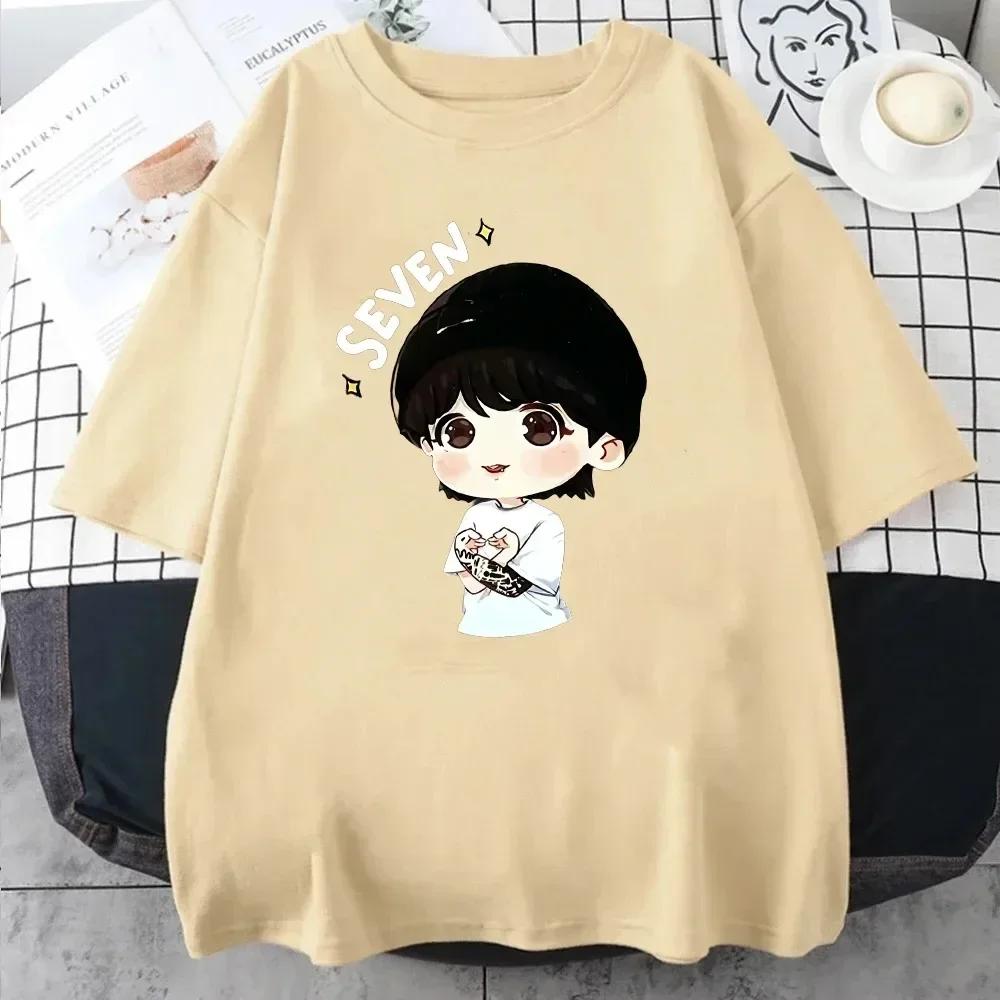 Футболка JungKook Seven Харадзюку Женская Эстетичная Забавная Кавайная Короткий Рукав Унисекс Повседневная Спортивная С Принтом Женская Одежда