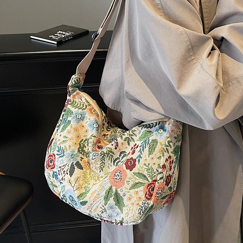 Large Capacity Floral Printed Women Fashion Crossbody Shoulder Dumpling Tote Bag
