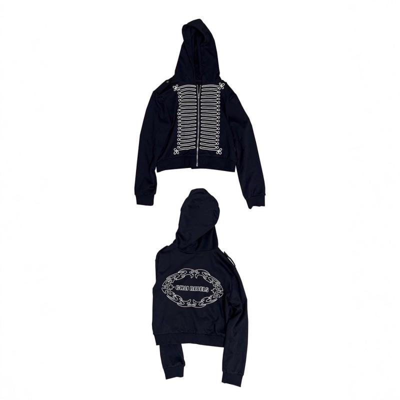 Vintage Loose Fit Hooded Sweatshirt Zip Up Printed High Street Fashion Men Women