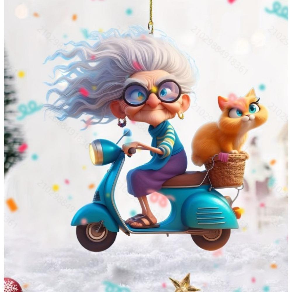 New 2D Flat Acrylic Flat Cartoon Grandma Pendant, Keychain Decoration Car Pendant