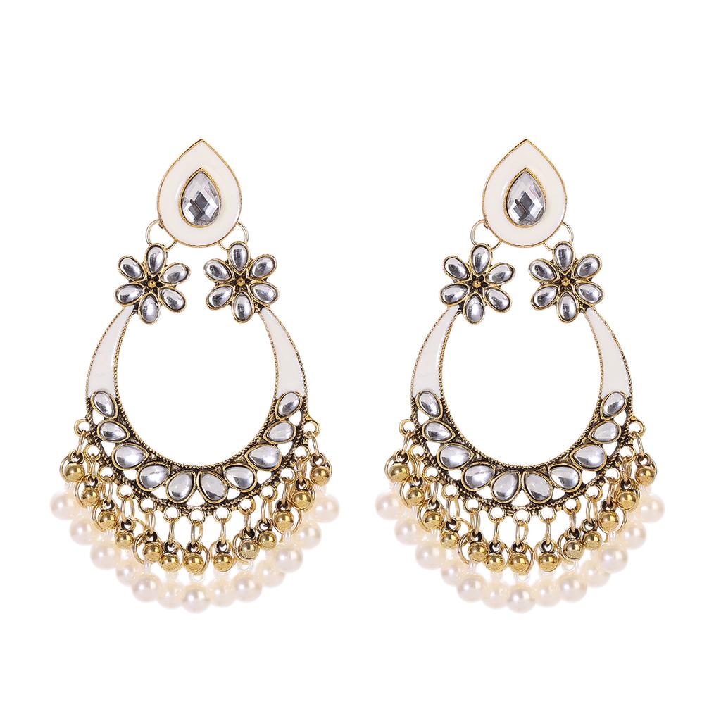 Indian Jhumka Zircon Vintage Bell Tassel Earring Boho Antique Ethnic Copper Plated Drop Hanging Earrings For Women Pendientes