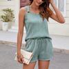 Женская мода однотонный круглый вырез без рукавов майка карман шорты повседневный комплект