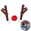 Auto Car Reindeer Antlers and Nose Set for Car Window Roof Top and Front Grille Reindeer Christmas