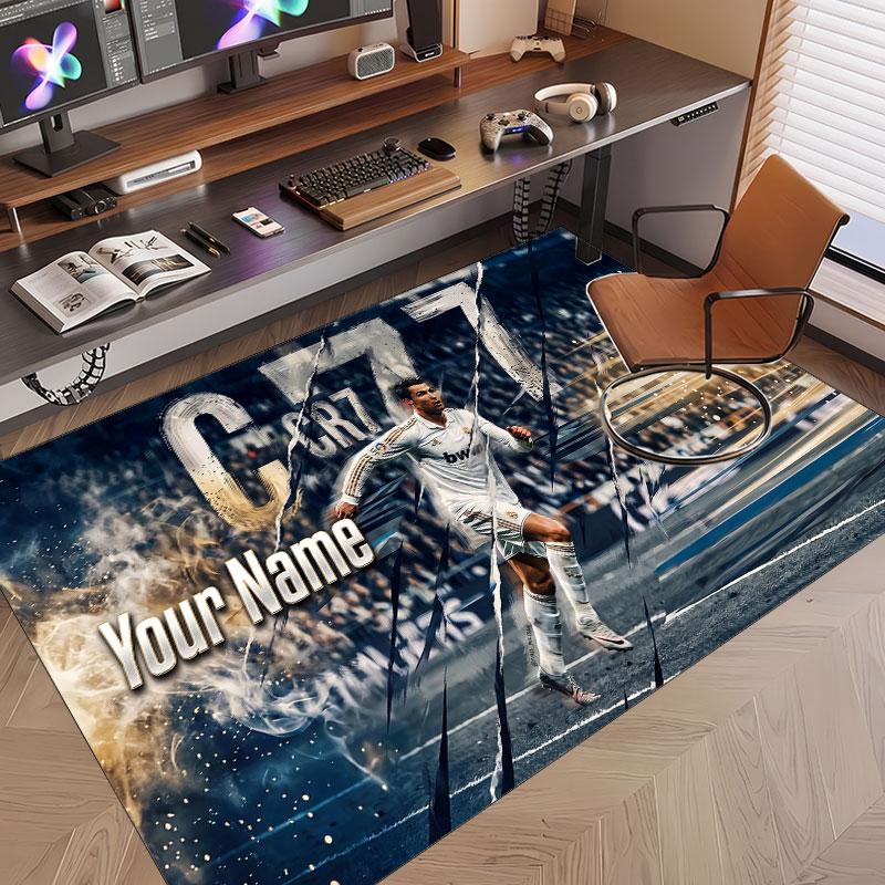 Custom Rug Cristiano Ronaldo Pattern Print Name Text Soft Non‑Slip Floor Carpet for Home Indoor Decoration