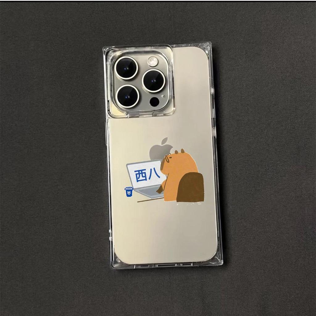 Square Back Tube Protection Clear Case For iPhone 15 Plus 12 16 ProMax 14 Pro Max 13 11 Anti-Oxygen,Playing Computer Dolphin Pattern Casing