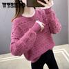 Sweater Women's Korean Lace Round Neck Hollow Long Sleeve Loose Knit Undercoat
