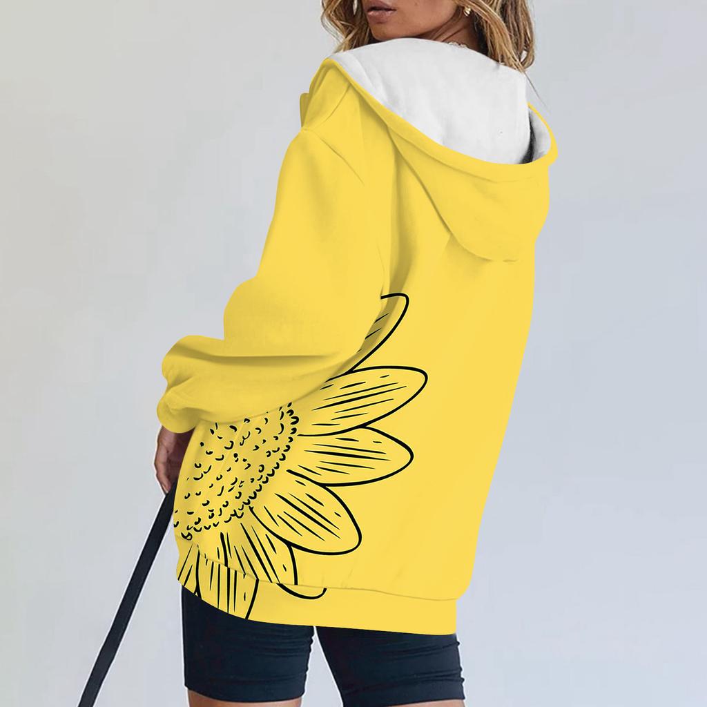 Women's Long Sleeve Print Sweatshirt Long Sleeve Pocket Jacket Zipper Hoodie Coat