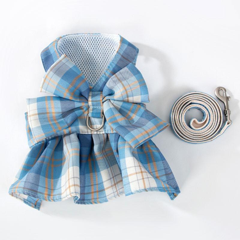Клетчатые платья принцессы для домашних животных, набор поводков с украшением в виде галстука-бабочки, наряды для кошек и собак, товары для домашних животных